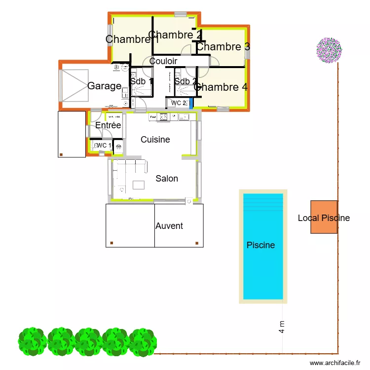 Disposition des pi&egrave;ces. Plan de 6  et 47 m²