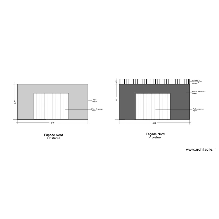 Fa&ccedil;ade Nord / Garage. Plan de 