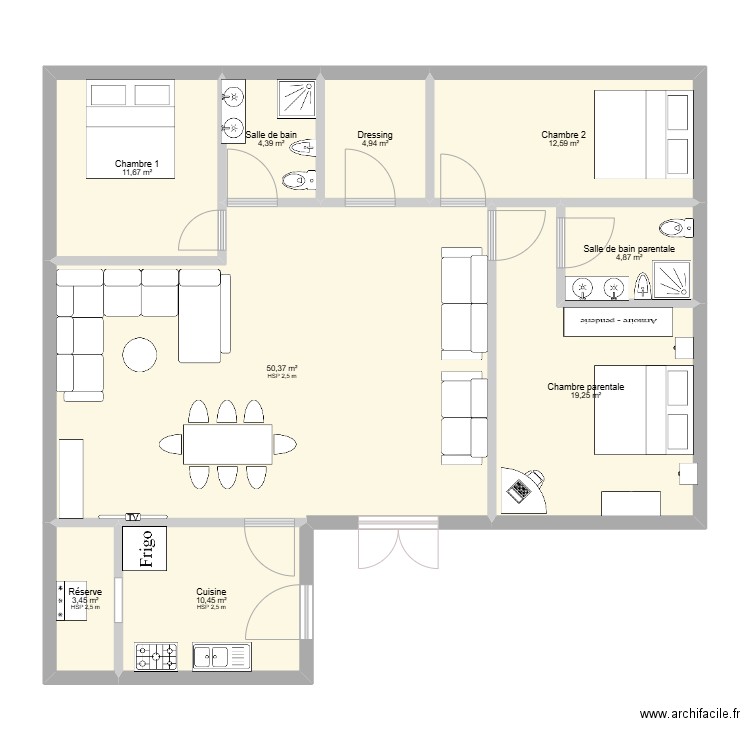 Mengan. Plan de 9 pièces et 122 m2