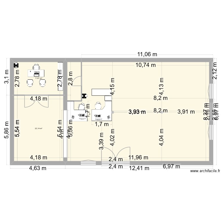 Magasin Langogne réaménagé. Plan de 3 pièces et 135 m2
