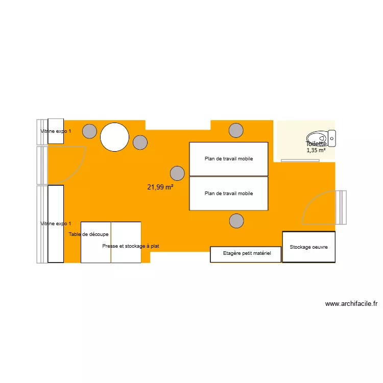 Atelier-Sainte Marthe. Plan de 2 pièces et 23 m²