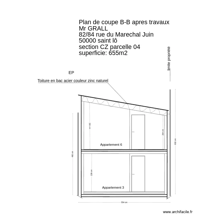 Coupe BB. Plan de 