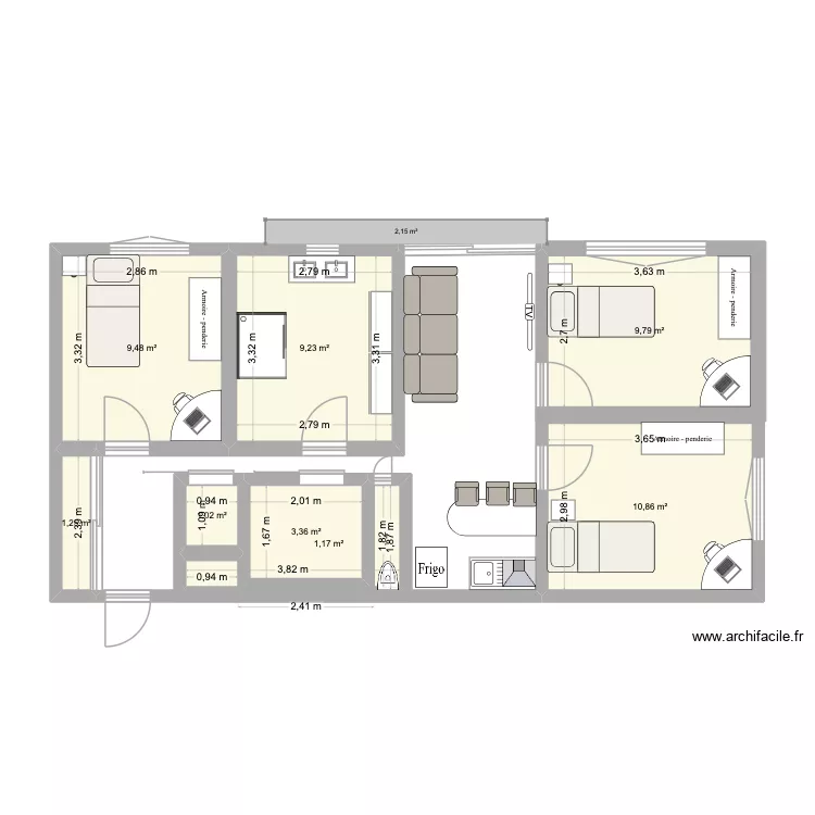 appart tatie. Plan de 8  et 46 m²