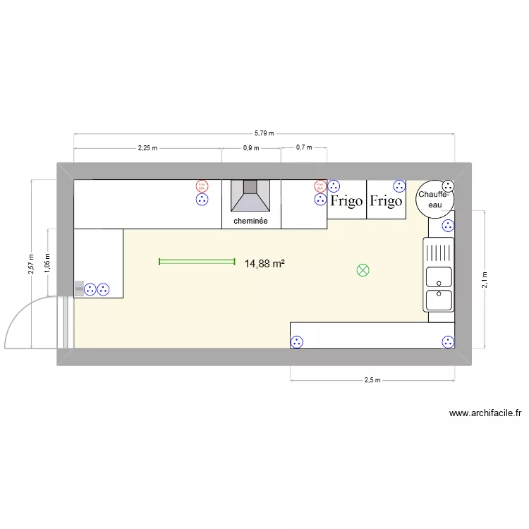 Cuisine d\'&eacute;t&eacute;. Plan de 1  et 15 m²