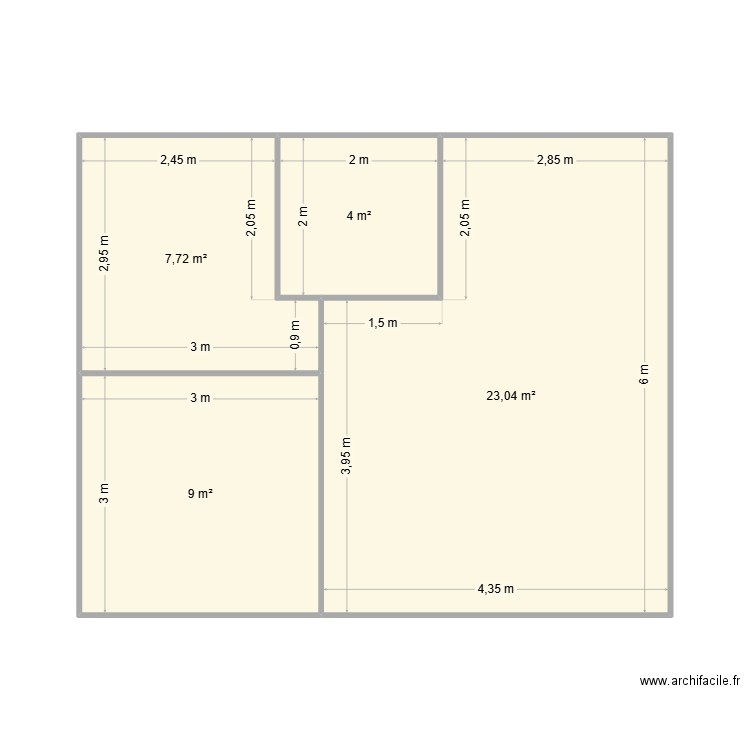 plan1 interieur. Plan de 4 pièces et 44 m2