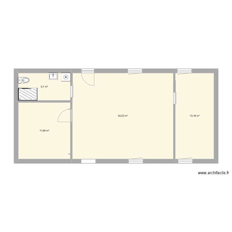 etage1. Plan de 4 pièces et 65 m2