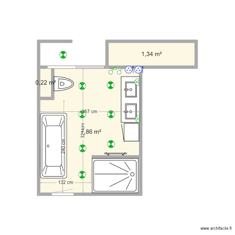 sdb V2. Plan de 3 pièces et 9 m2