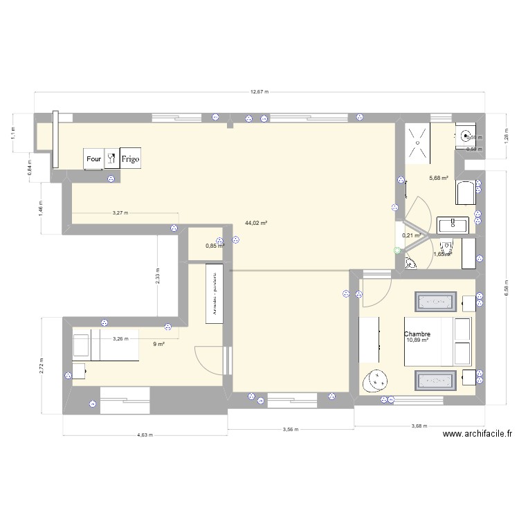 Saint Cloud - version avec sdb GAUDI essai 3 douche fenêtre. Plan de 7 pièces et 72 m2
