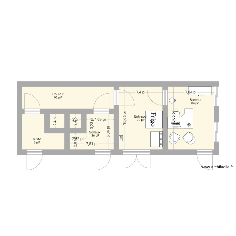 Batiment actuel modifier. Plan de 6 pièces et 28 m2