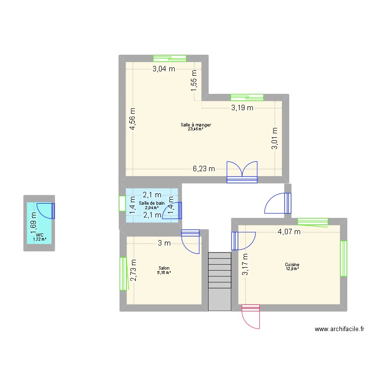 Alain2328. Plan de 5 pièces et 49 m2