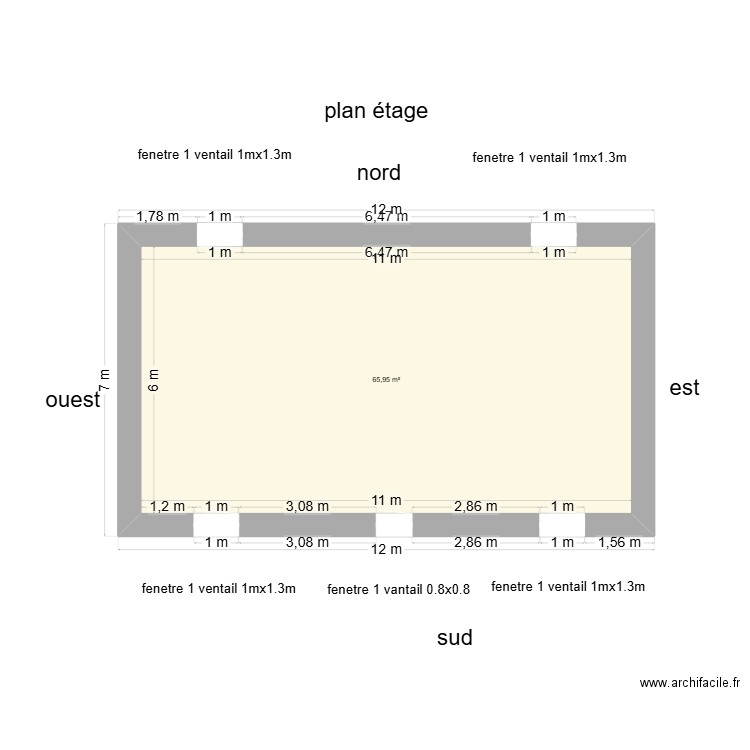 etage. Plan de 1 pièce et 66 m2
