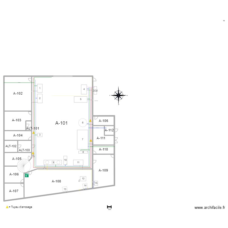 Plan de la halle. Plan de 16 pièces et 764 m2