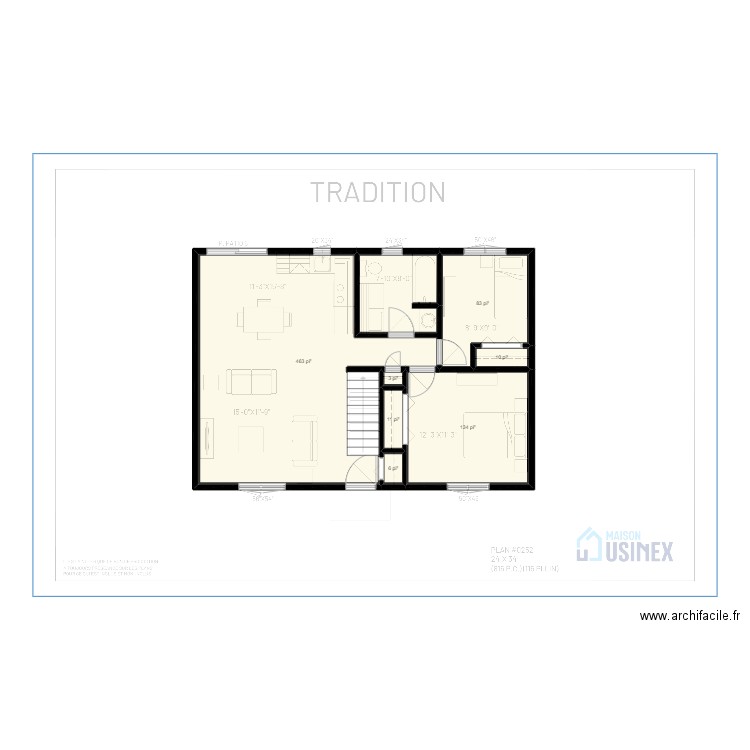 TRADITION 0252 24' X 34' - PLAN VIERGE. Plan de 7 pièces et 66 m2