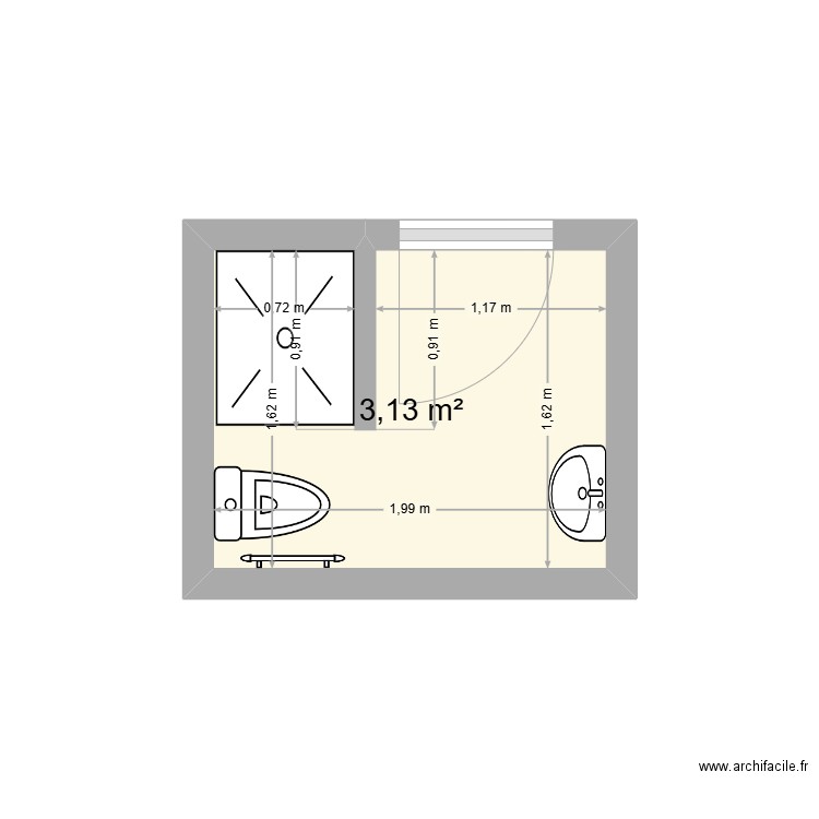 Salle d'eau NARBOT. Plan de 1 pièce et 3 m2