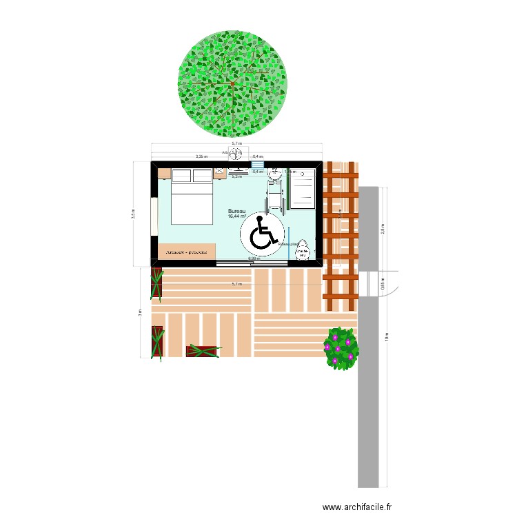 PMR-Papet-24. Plan de 1 pièce et 16 m2