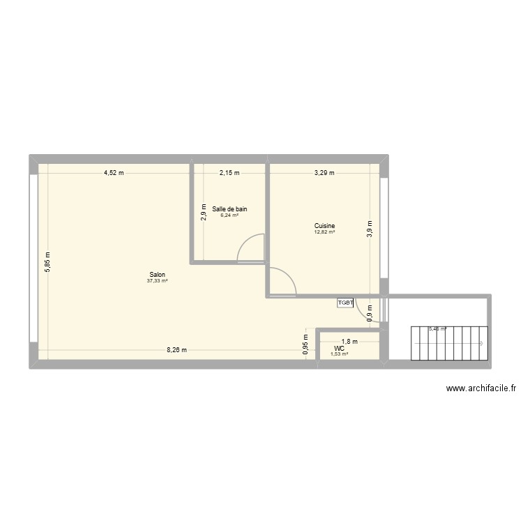 3eme etage 22 place du marche 59400 cambrai. Plan de 5 pièces et 63 m2