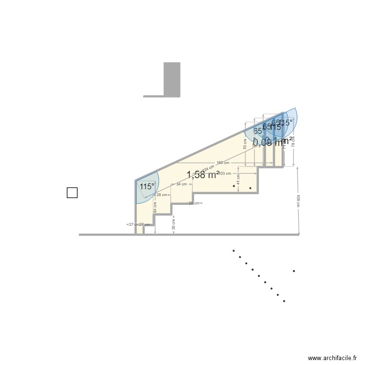 ESCALIER. Plan de 3 pièces et 2 m2