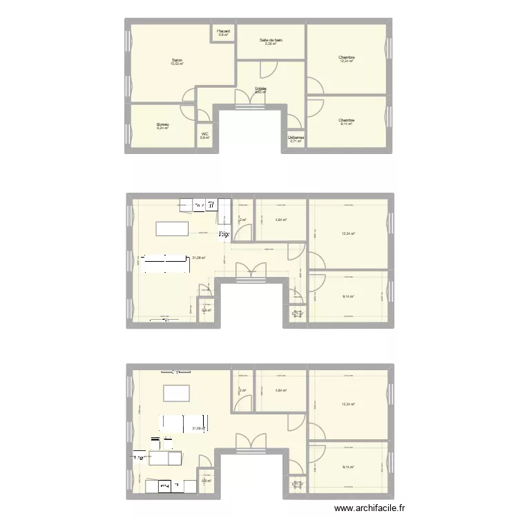 appart. Plan de 23  et 183 m²