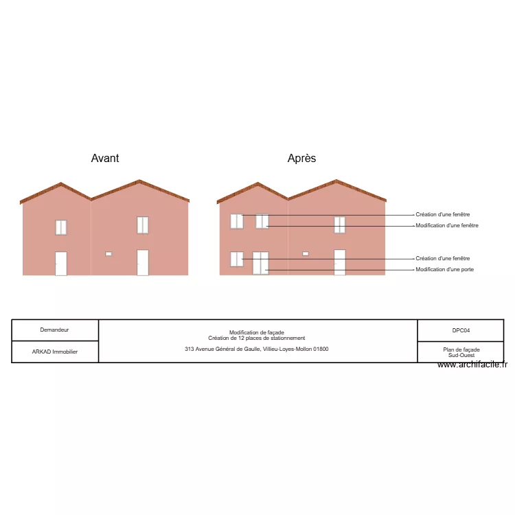 Villieu - Fa&ccedil;ade SO. Plan de 