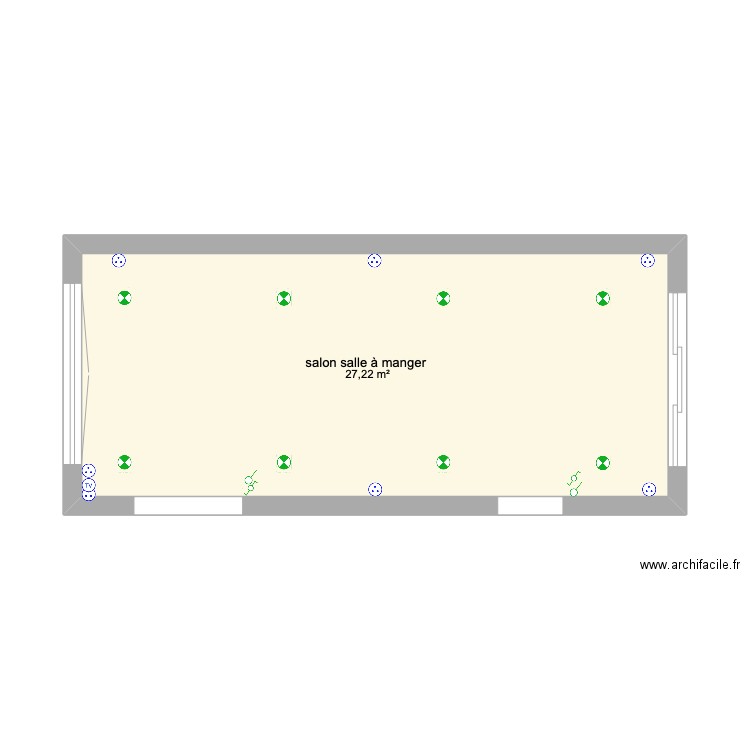 salon salle à manger. Plan de 1 pièce et 27 m2