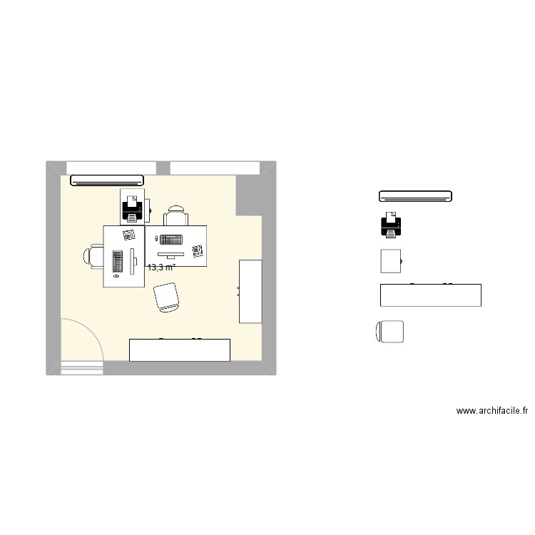 Bureau Mariniers. Plan de 1 pièce et 13 m2