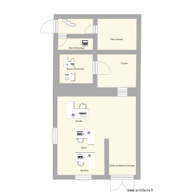 Morisot-RDC. Plan de 3 pièces et 45 m2