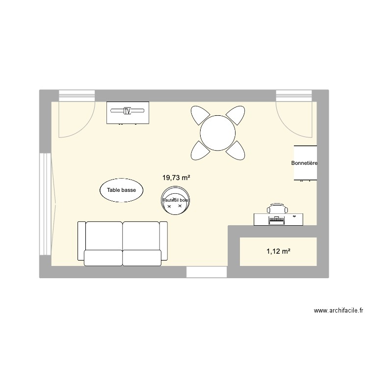 salle B. Plan de 2 pièces et 21 m2