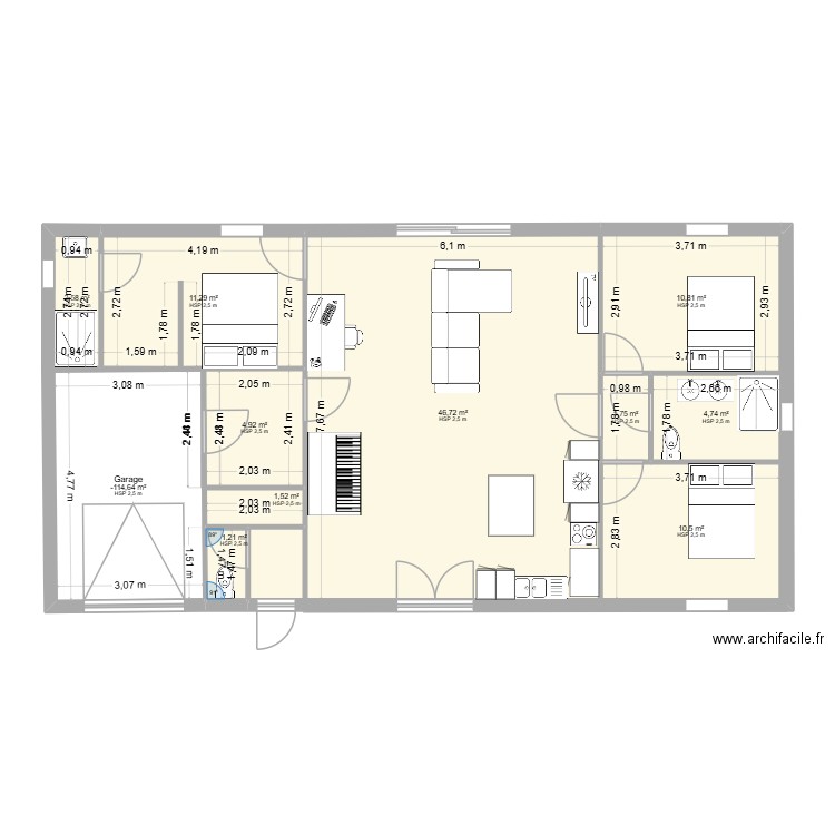 projetA. Plan de 11 pièces et 111 m2