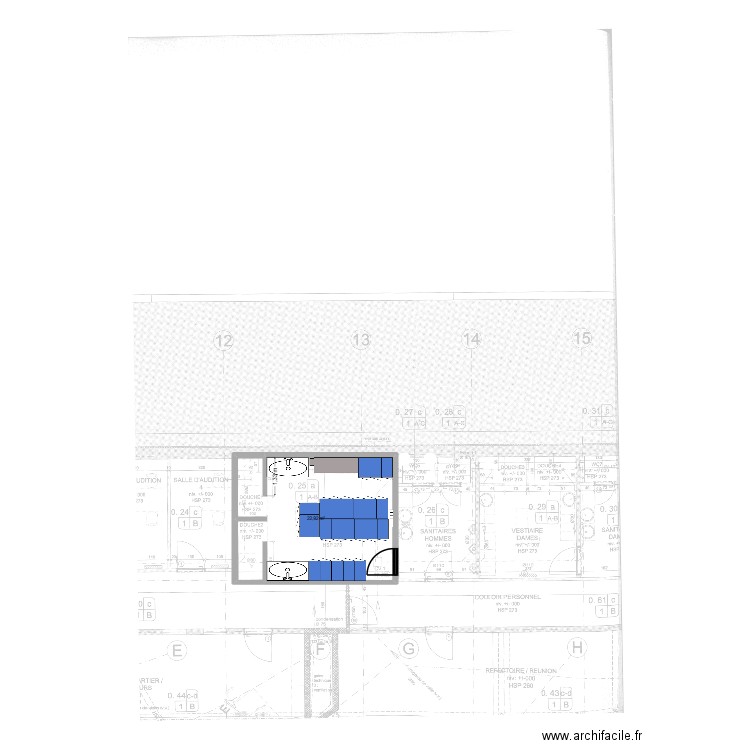 Vestiaire RDC actuel. Plan de 1 pièce et 23 m2
