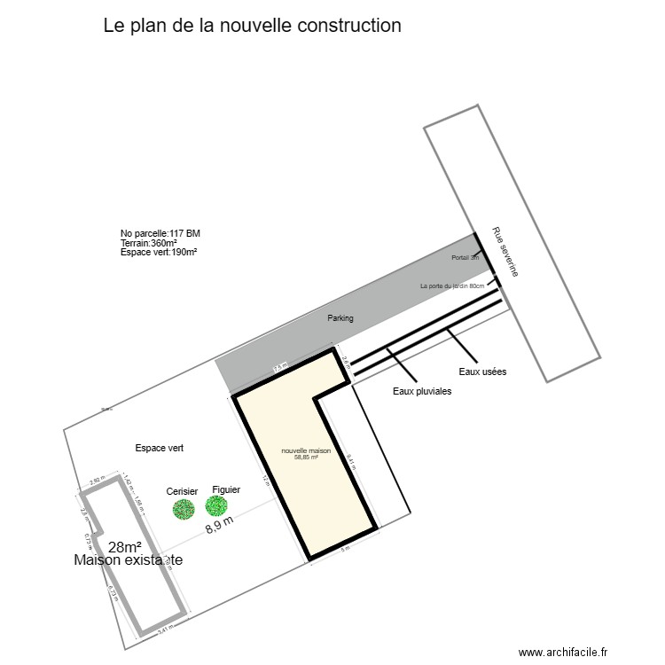 MAI. Plan de 1 pièce et 59 m2