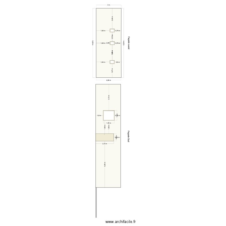 facade Ouest et sud Position fenêtres. Plan de 0 pièce et 0 m2