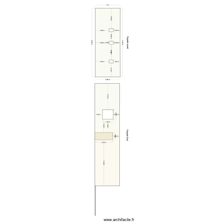 facade Ouest et sud Position fenêtres. Plan de facade Ouest et sud Position fenêtres. Plan de