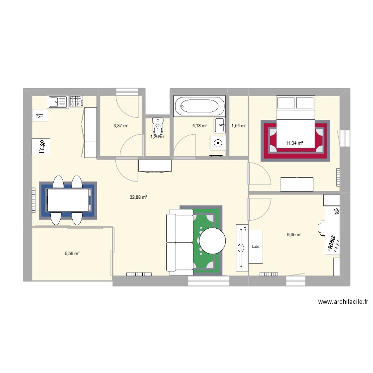 Appart. Plan de 8 pièces et 70 m2