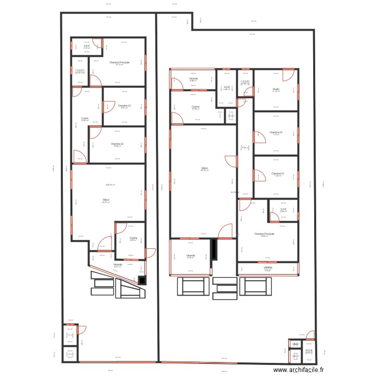 Plan kombe distribution . Plan de 53 pièces et 800 m2