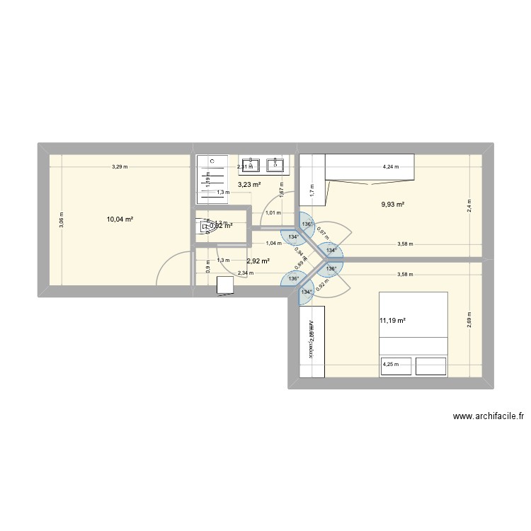 geso. Plan de 6 pièces et 38 m2