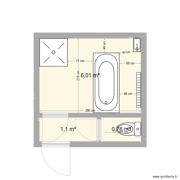 SDB ARIA DROITE 2. Plan de 3 pièces et 8 m2