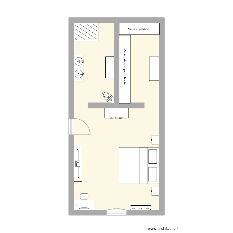 RDC1. Plan de 1 pièce et 37 m2