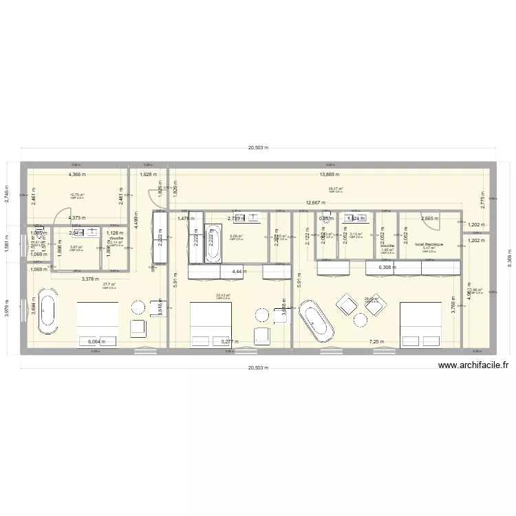 &eacute;tage chambre d\'hote. Plan de 15  et 151 m²