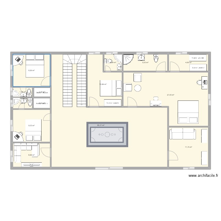 Guypri. Plan de 14 pièces et 158 m2