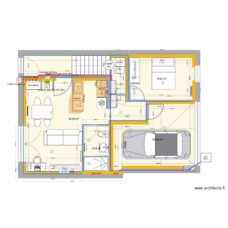 SJDV3 RDC v6. Plan de 6 pièces et 64 m2