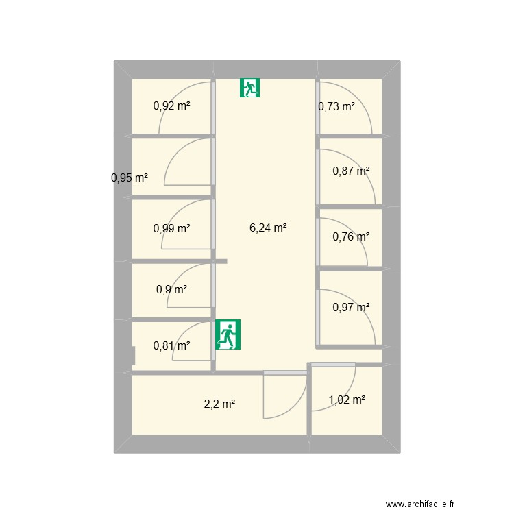 zone nuit. Plan de 12 pièces et 17 m2