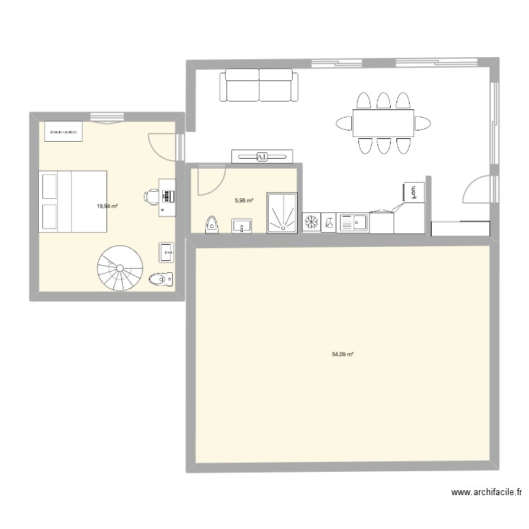 EXT 2. Plan de 3 pièces et 80 m2