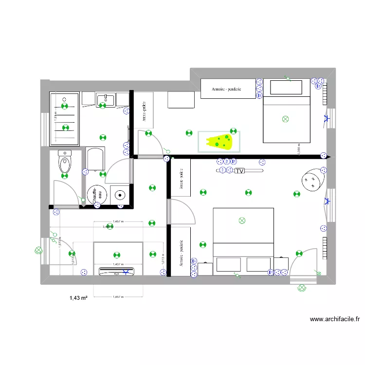 etage LAVE LINGE. Plan de 1  et 1 m²