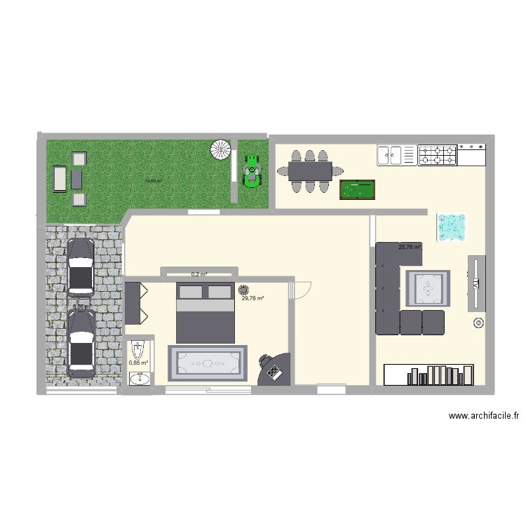 1er essai. Plan de 5 pièces et 65 m2