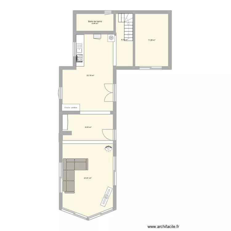 Maison Mollans extension. Plan de 6  et 78 m²