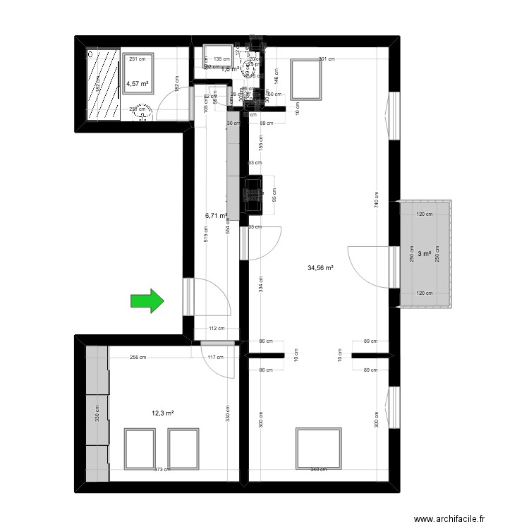 BI 16506 . Plan de 9 pièces et 63 m2