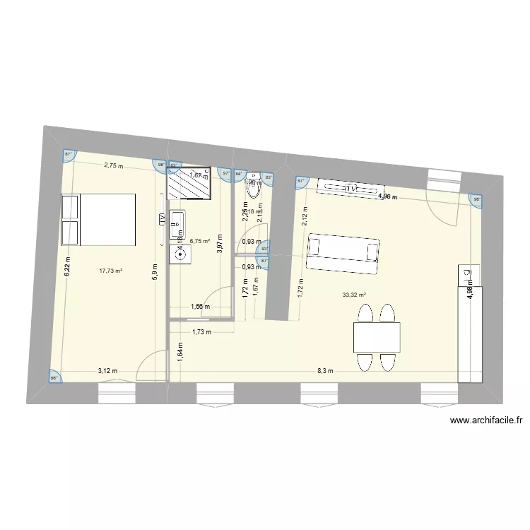 Apt 1 Meubl&eacute;. Plan de 