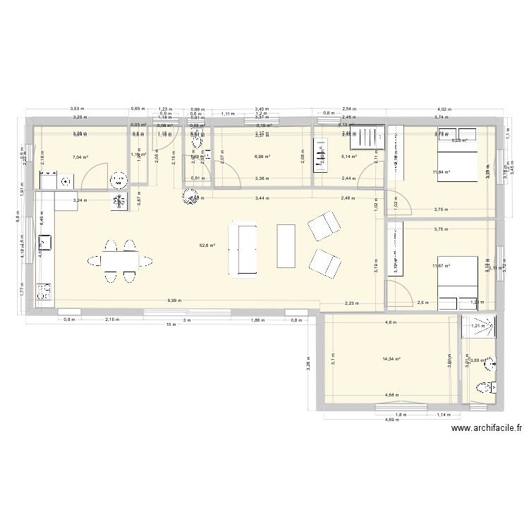 projetneuilly5. Plan de 18 pièces et 117 m2