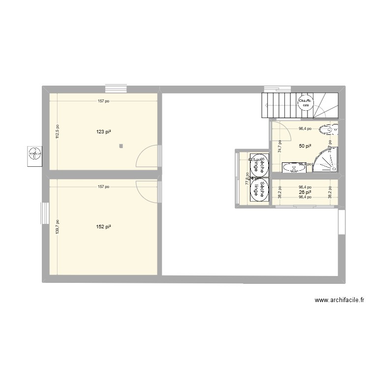 zach sous sol. Plan de 5 pièces et 35 m2