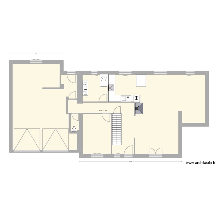 maison RDC. Plan de 1 pièce et 125 m2